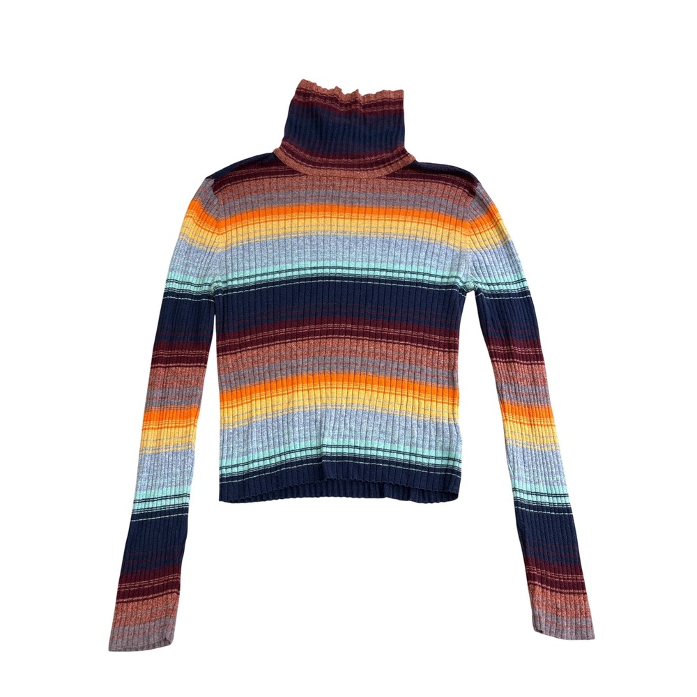 American Eagle Striped Turtleneck Sweater XL Multicolor Ribbed Knit Long Sleeve